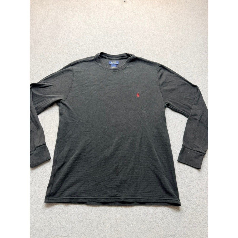 Polo Ralph Lauren Mens XL Black Waffle Knit Thermal Long Sleeve Pony Logo Shirt